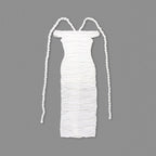 Flowering Girl Women cara white off-shoulder ruched bodycon maxi dress with rope embellished