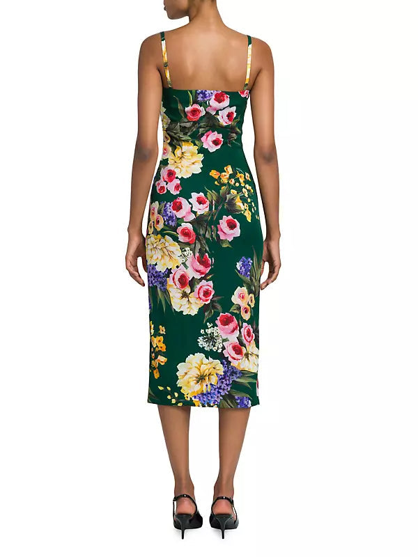 Flowering Girl Women floral print sheath midi dress in green