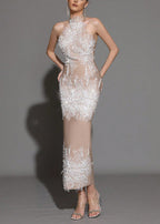 pandora Sleeveless Beaded Tassel Sequin Bandage maxi Dress - Khaki