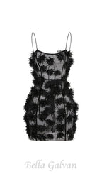 Flowering Girl Women flower embellished Mini Dress in black