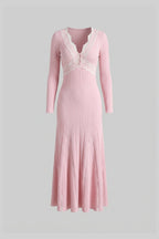 apphia Pink Contrast Lace Knit Midi Dress