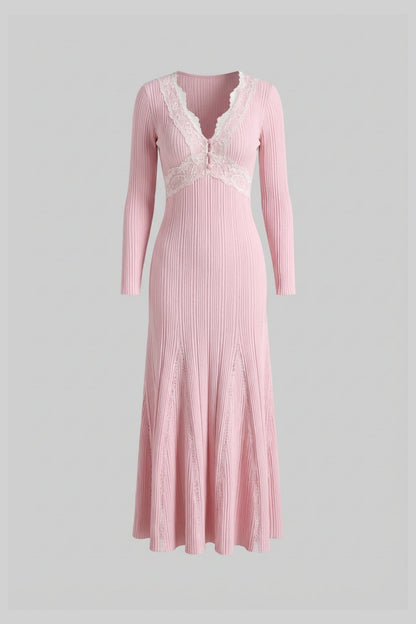 apphia Pink Contrast Lace Knit Midi Dress