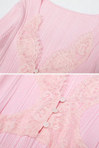 apphia Pink Contrast Lace Knit Midi Dress