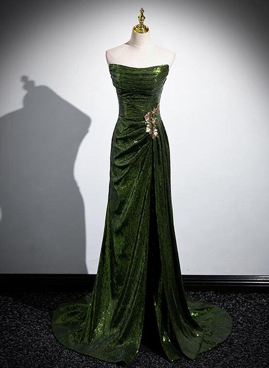Flowering Girl Women Green Sequins Long Mermaid Prom Dress