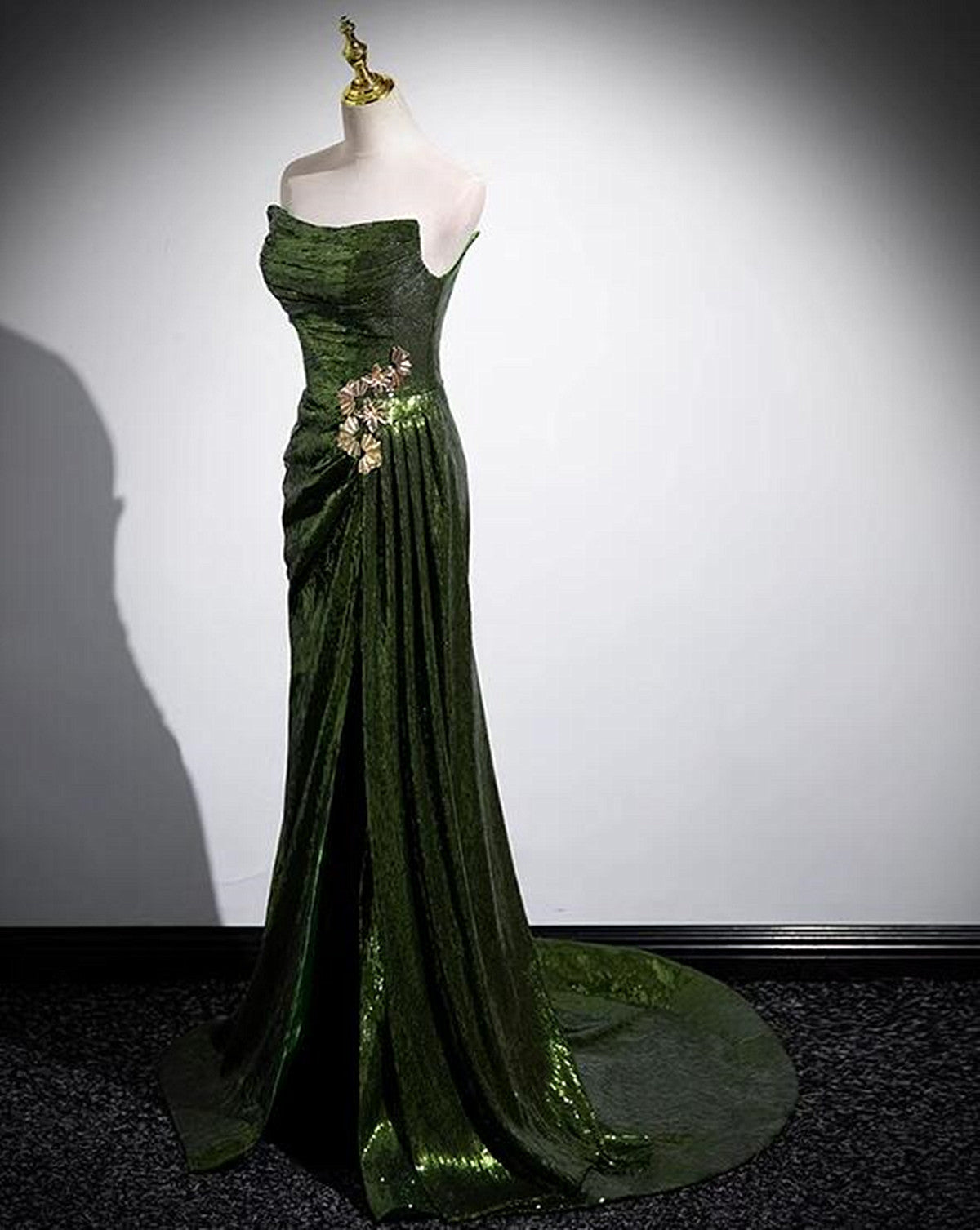 Flowering Girl Women Green Sequins Long Mermaid Prom Dress