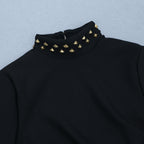 Flowering Girl Women Metal embellished pleated black mini dress