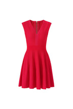 Flowering Girl Women v-Neck Sleeveless Flared Knit Mini Dress In Red