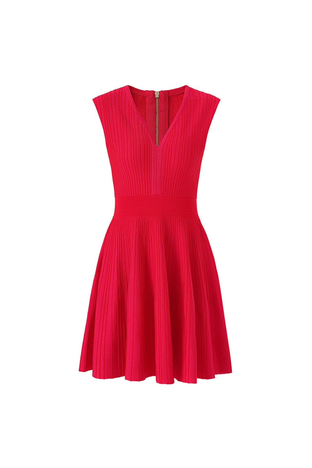 Flowering Girl Women v-Neck Sleeveless Flared Knit Mini Dress In Red