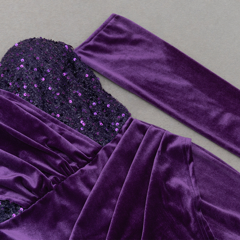 Flowering Girl Women CHOU PURPLE VELVET SEQUIN MAXI DRESS