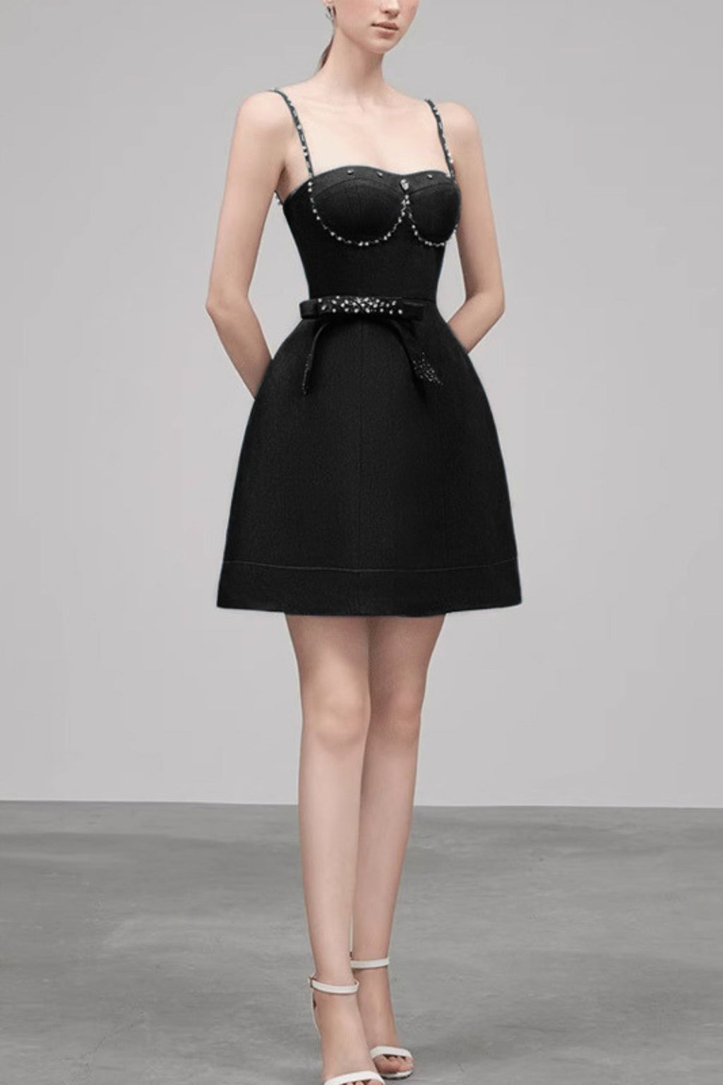 Flowering Girl Women Elma Crystal Embellished Bow Mini Dress In Black