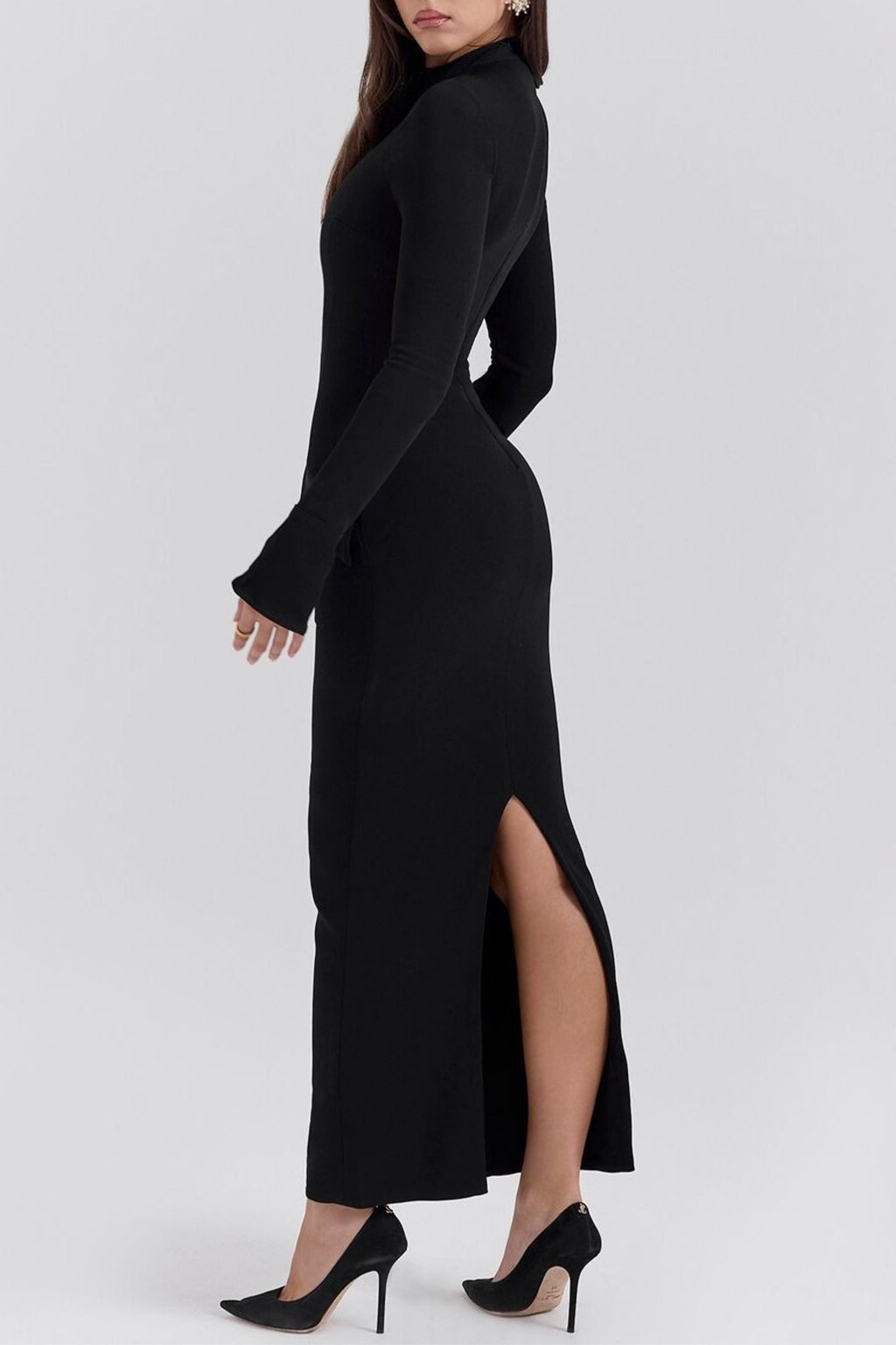 Flowering Girl Women Long Sleeve Bandage Maxi Dress In Black