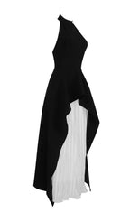 Bandage High Neck Pleated Peplum Maxi Dress