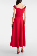 Flowering Girl Women Ula Embellished Floral Round Neck Midi Dress In Red