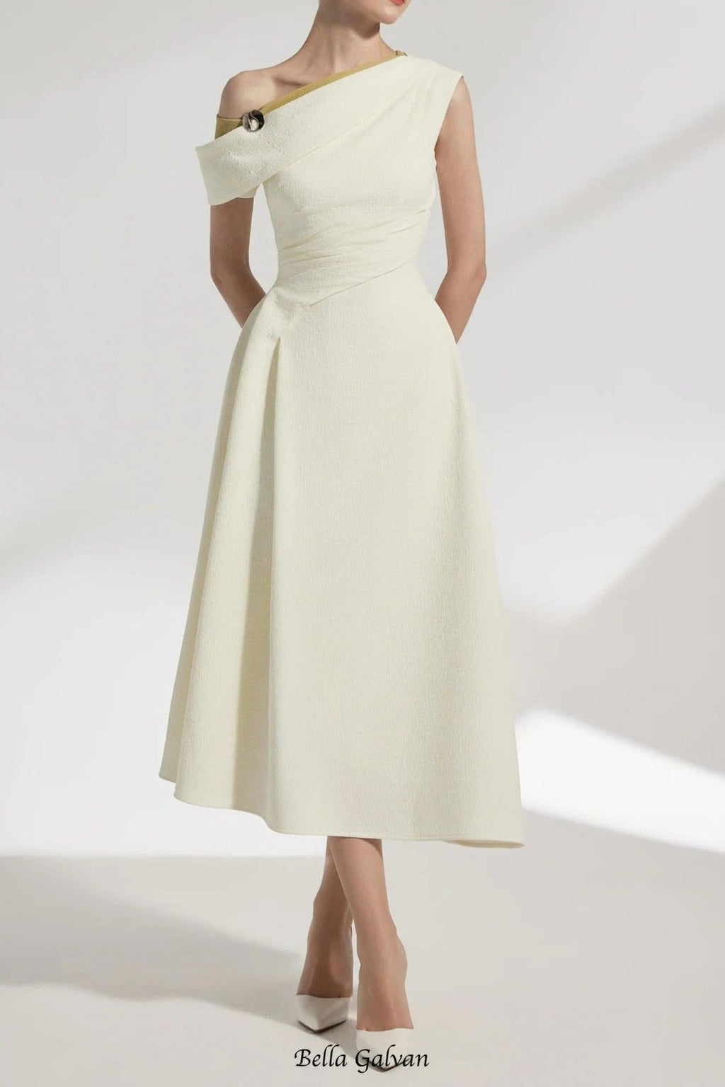 lucy one-shoulder a-line midi dress in white