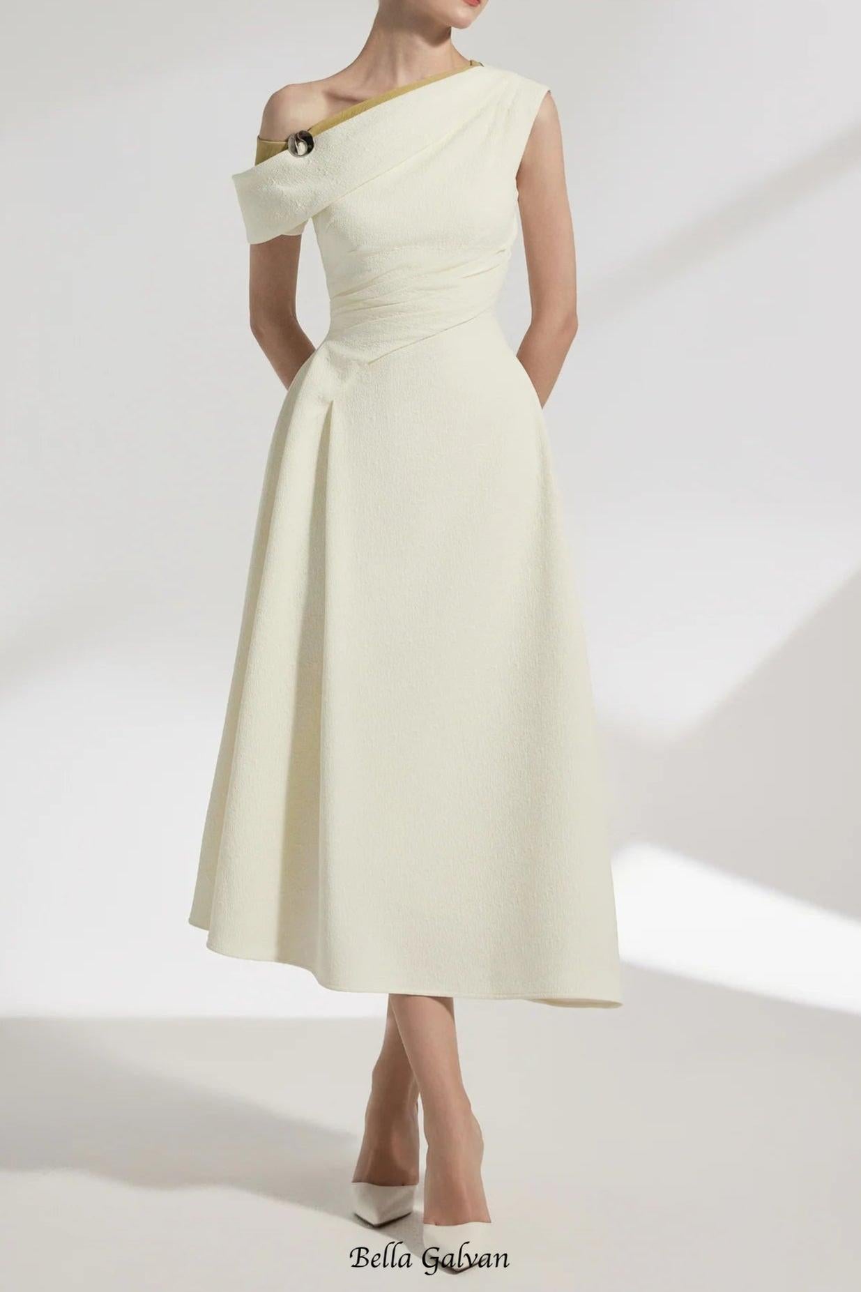 lucy one-shoulder a-line midi dress in white