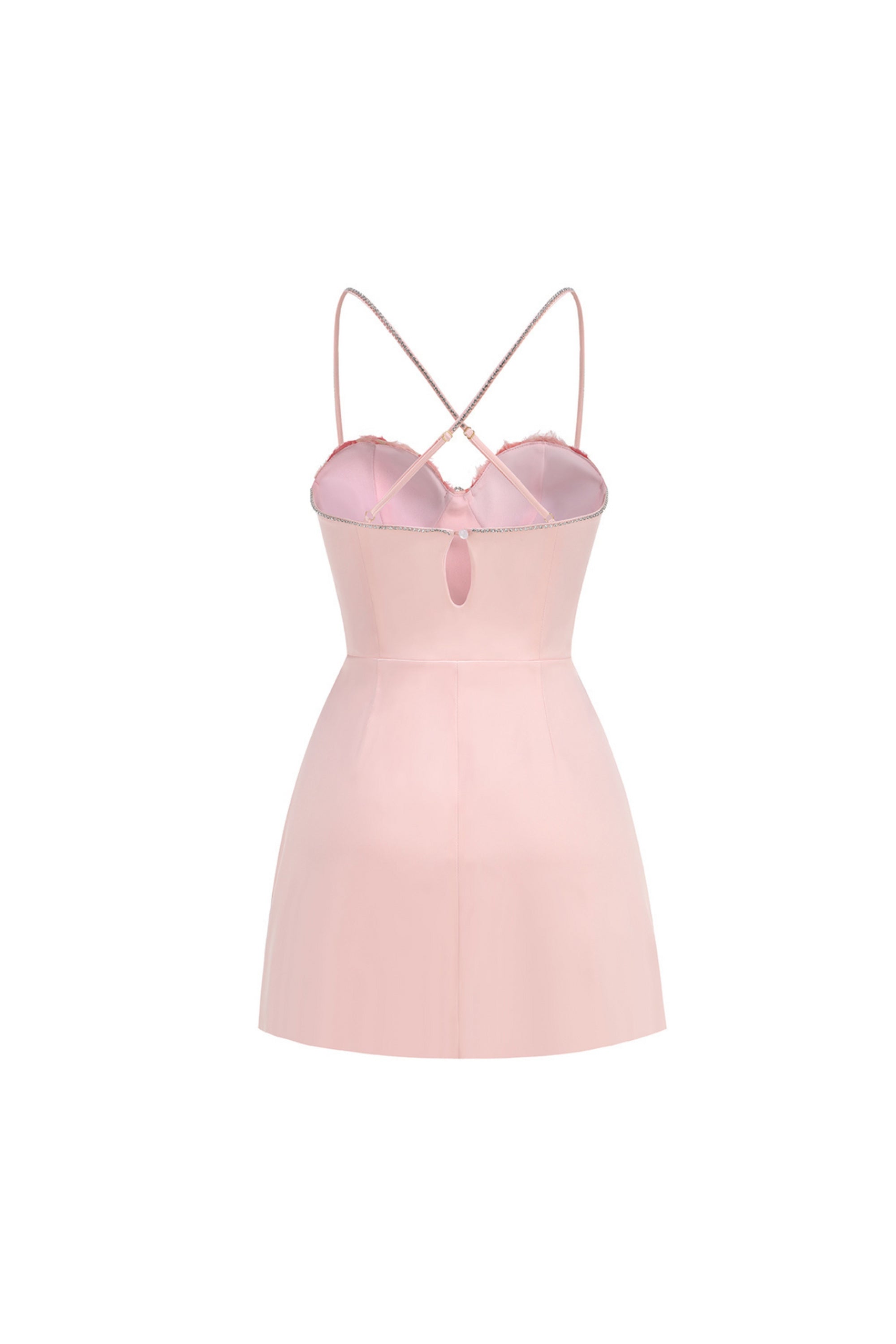Flowering Girl Women Crystal Embellished Trims Mini Dress In Pink