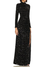 Flowering Girl Women Sequin Embellishments Slit Maxi Dress