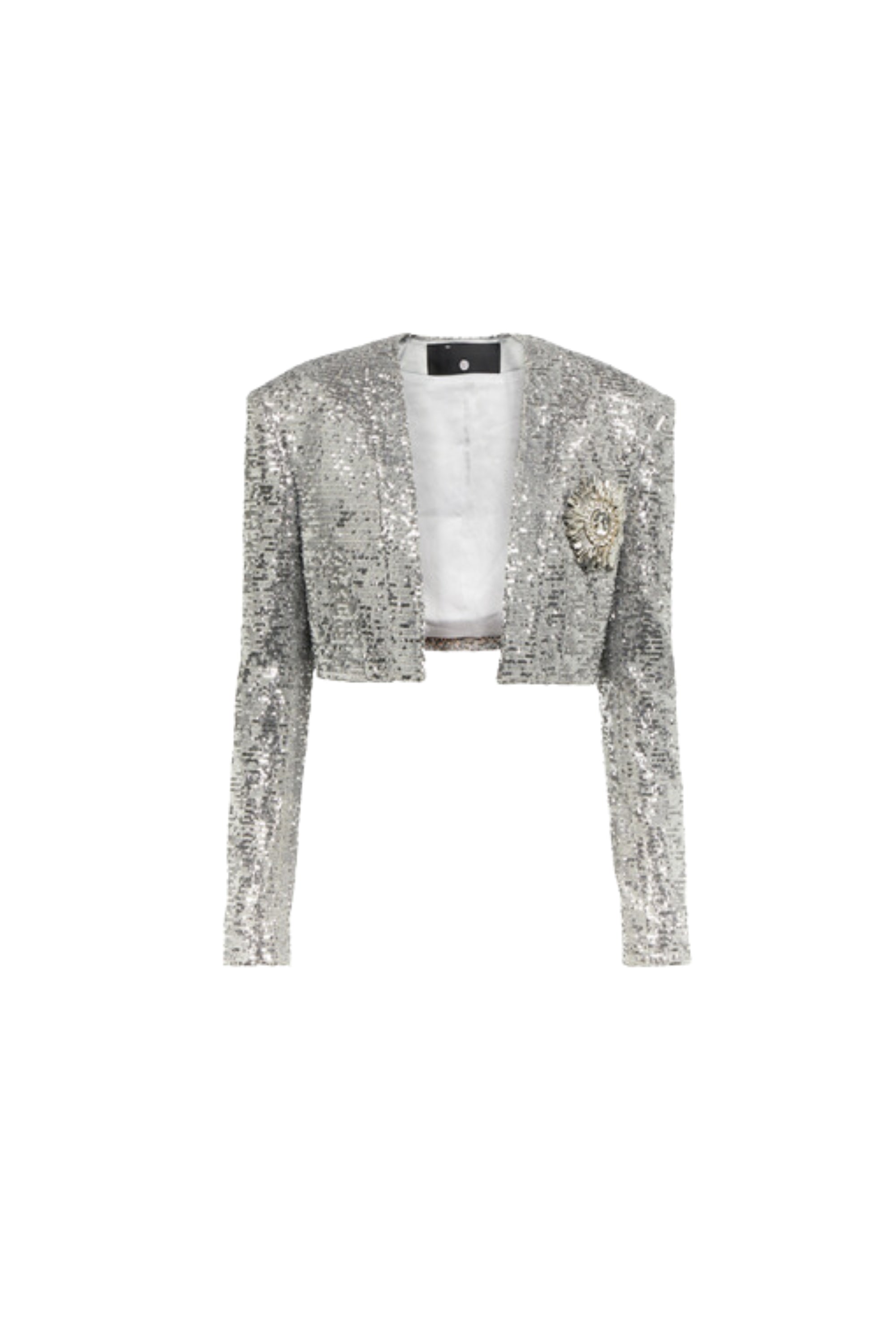 Flowering Girl Women Tammy Cropped Sequined Blazer In Sliver
