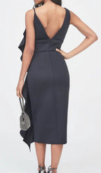 Flowering Girl Women Asymmetric Draped Frill Scuba Dress