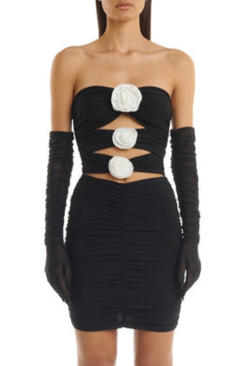 Flowering Girl Women 3D Flower Bandage Mini Dress In Black