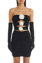 Flowering Girl Women 3D Flower Bandage Mini Dress In Black