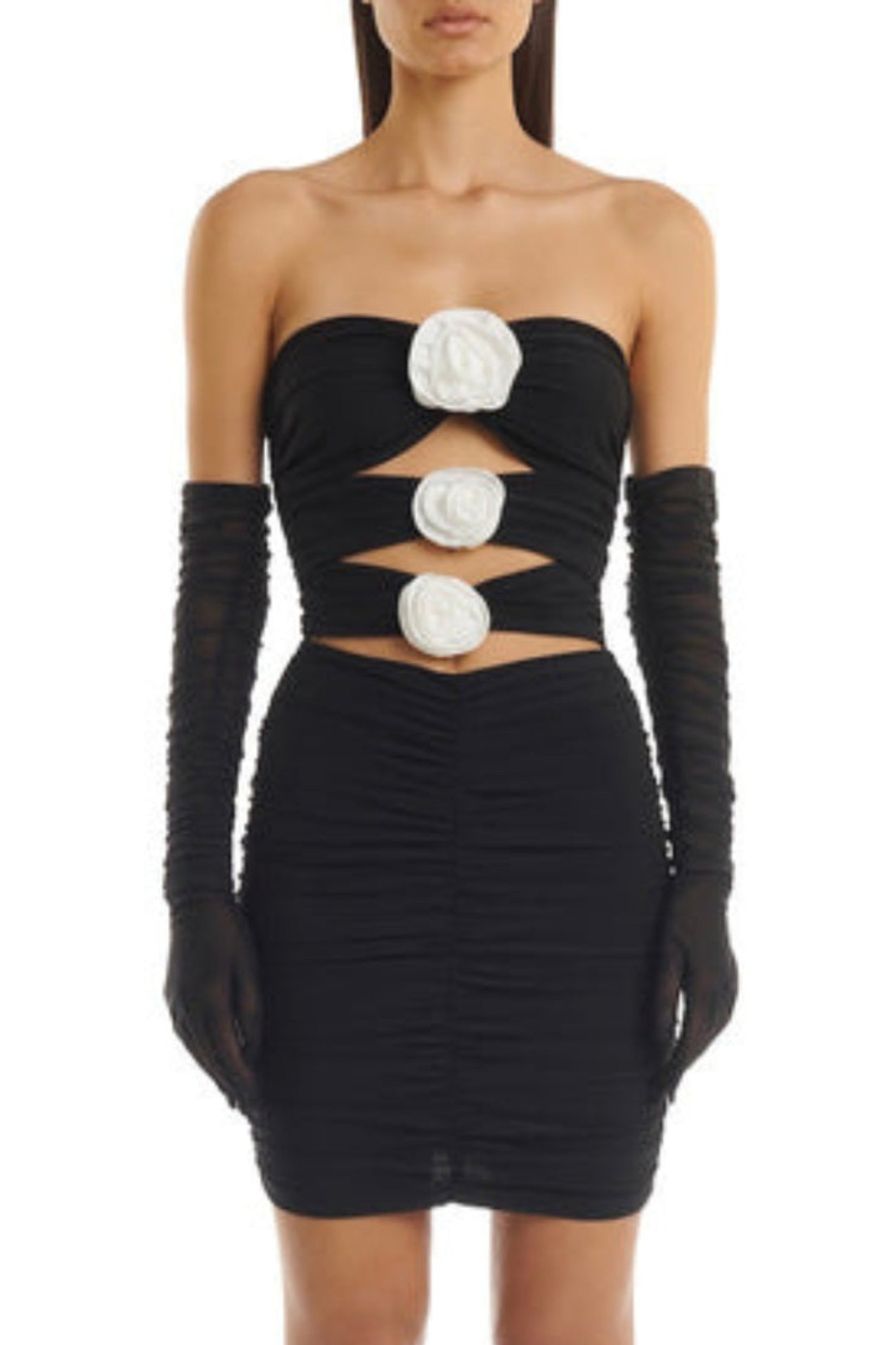 Flowering Girl Women 3D Flower Bandage Mini Dress In Black