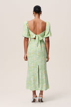 Flowering Girl Women Floral Puff Sleeve Midi Dress In Green
