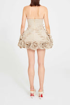 Flowering Girl Women Salome Beige Linen Corset Flower Details Mini Dress