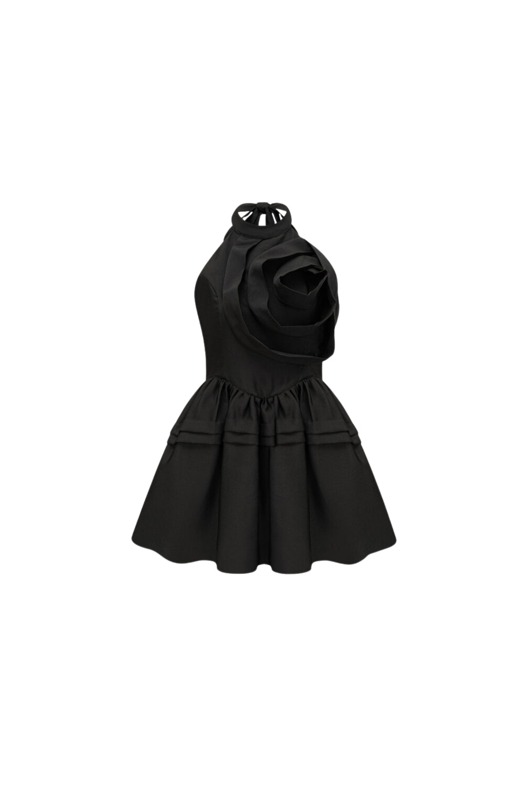 Flowering Girl Women Floral Appliqué Halter Neck Mini Dress In Black