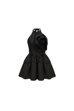 Flowering Girl Women Floral Appliqué Halter Neck Mini Dress In Black