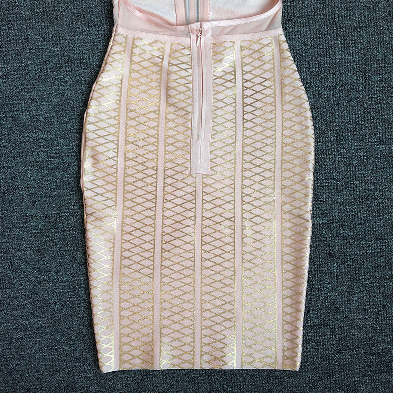 Flowering Girl Women METALLIC BANDAGE MIDI DRESS IN APRICOT