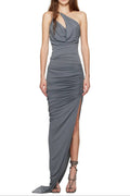 Flowering Girl Women One-Shoulder Sleeveless Ruched Bodycon Maxi Dress In Grey