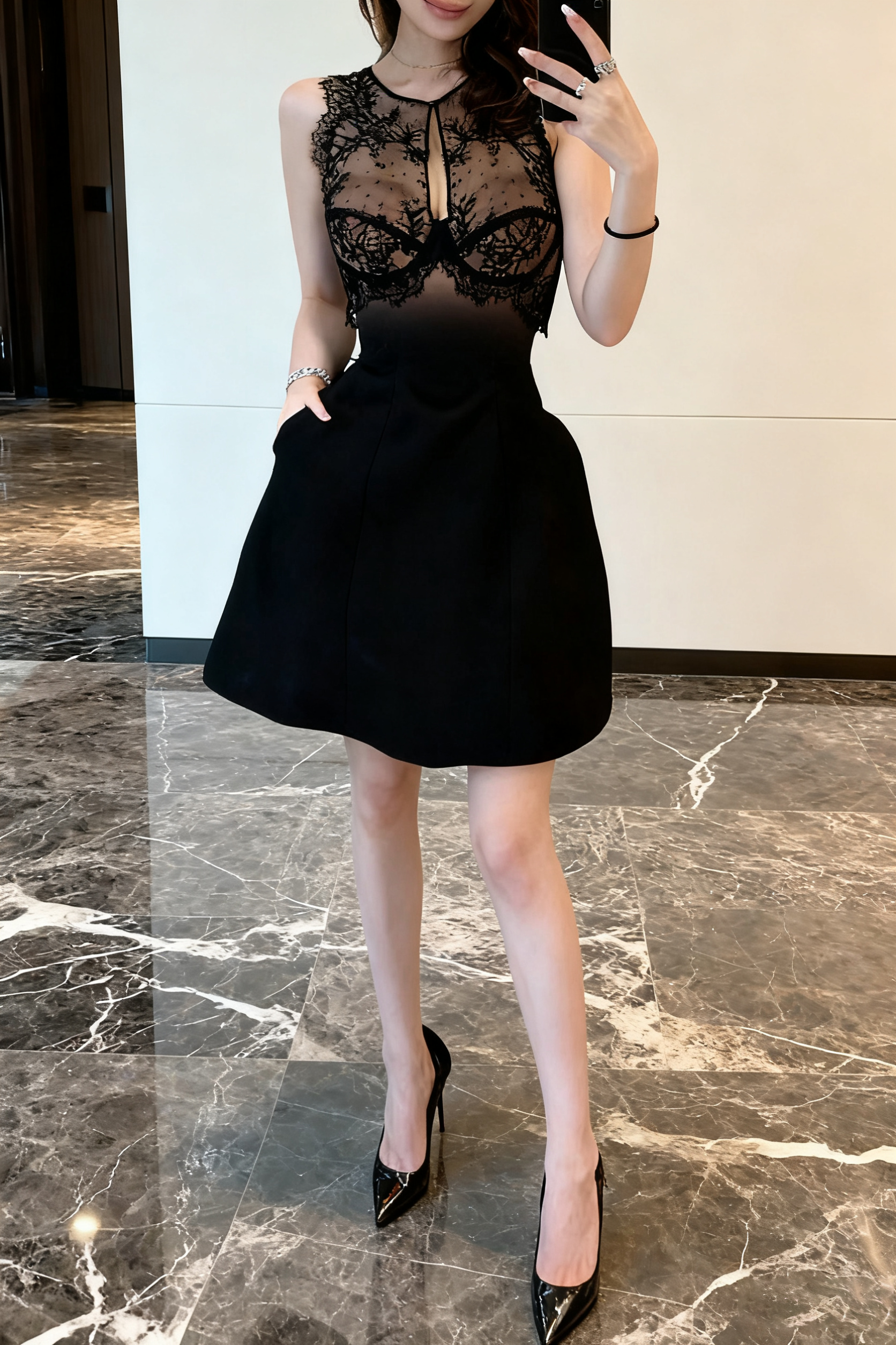 Nude Ombre Black Under-Bust Corset Mini Skirt Set