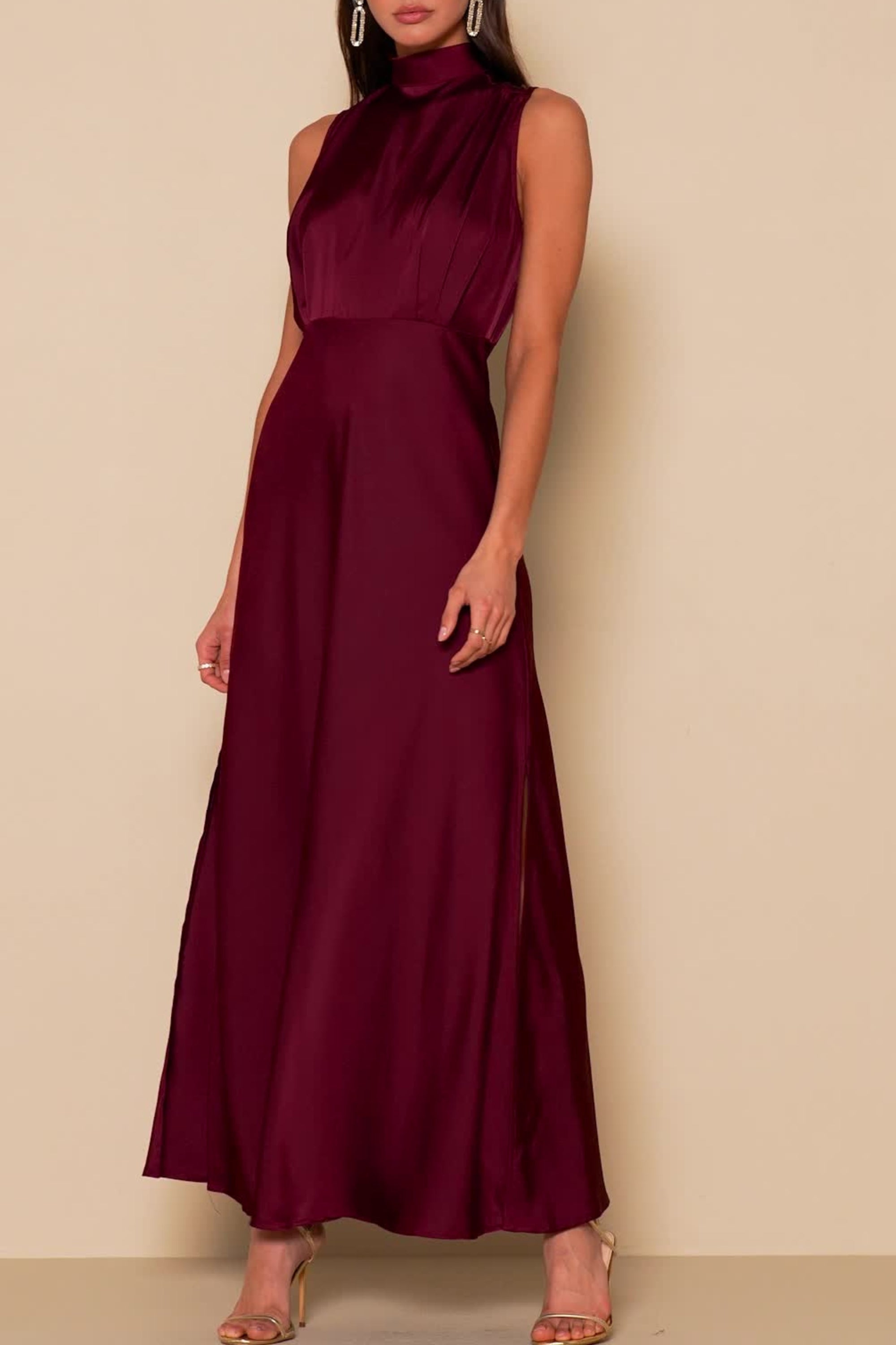 Flowering Girl Women Wine Satin Maxi Dress