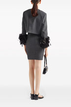 Flowering Girl Women Feather-Trim Single-Breasted Wool Jacket