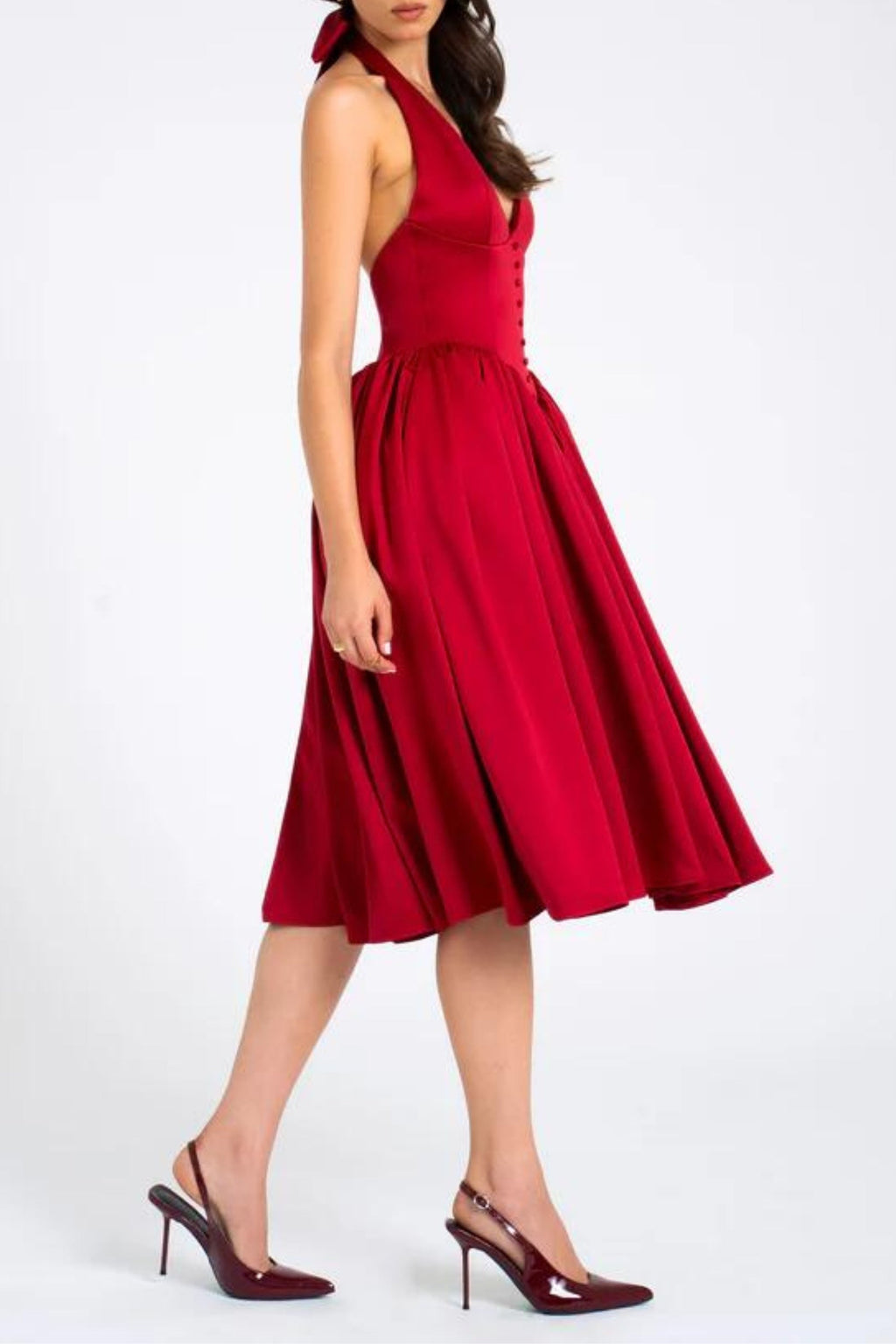 Flowering Girl Women Halter Backless Midi Dress In Red