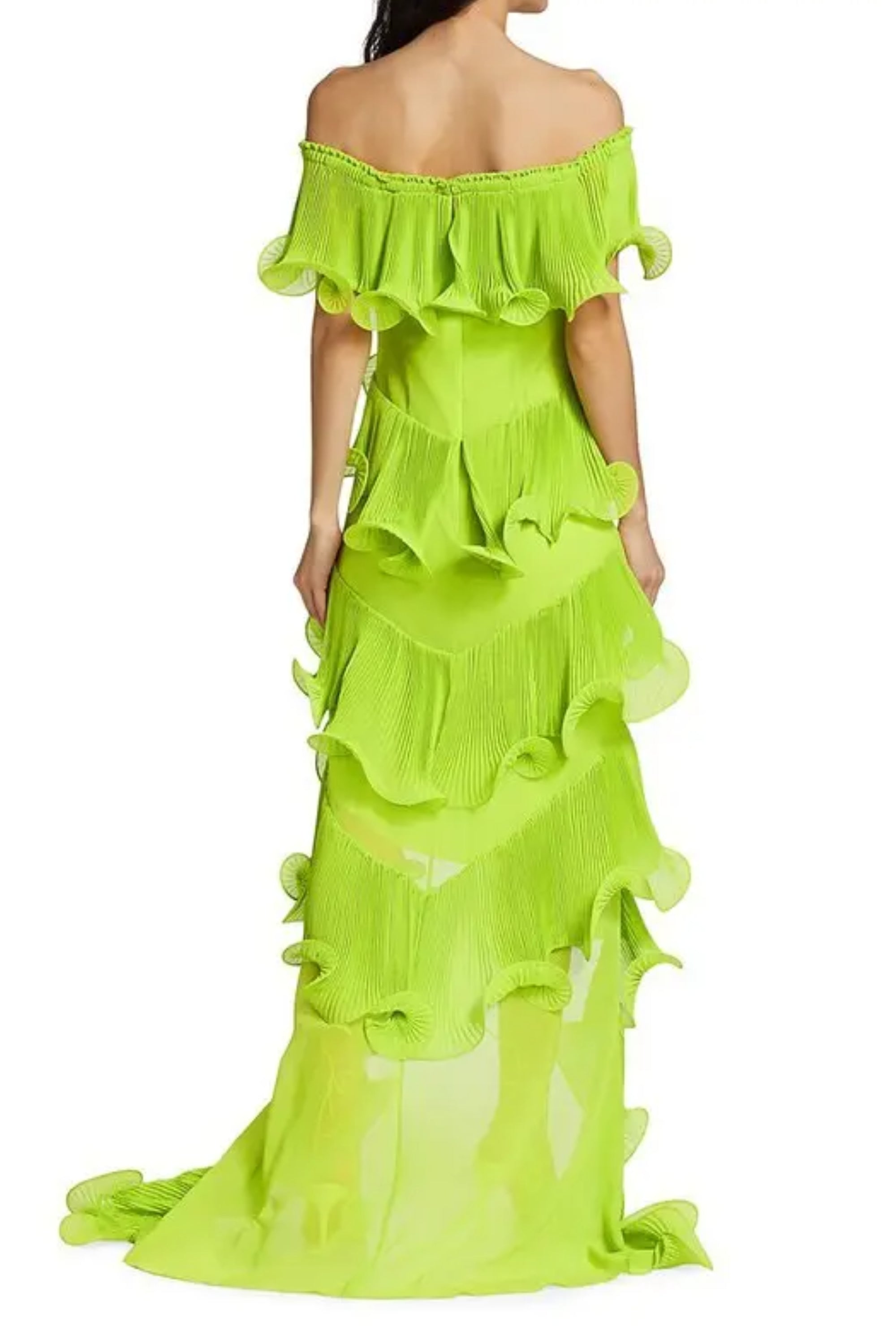 Flowering Girl Women Dora Green Off-Shoulder Pleated Organza Maxi Dress