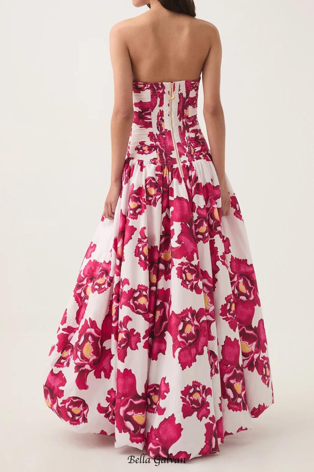 nancy Violette  Bubble Hem Maxi Dress in pale red