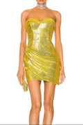 Flowering Girl Women Hedwig Sequin Pleated Strapless Mini Dress In Gold