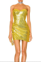 Flowering Girl Women Hedwig Sequin Pleated Strapless Mini Dress In Gold