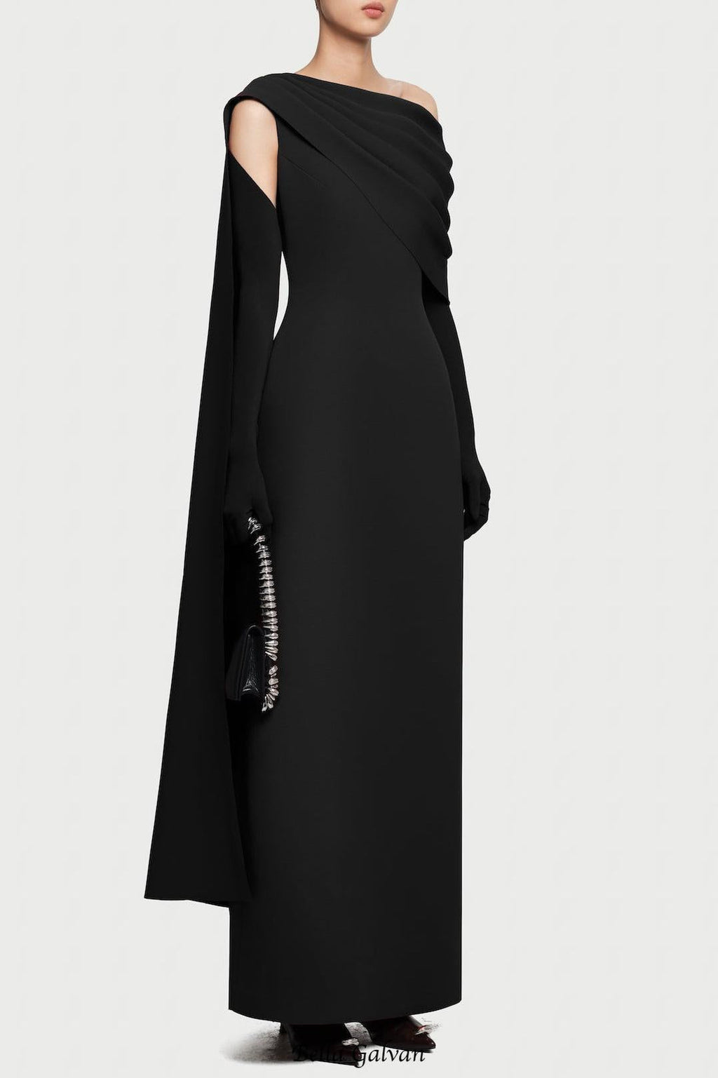 sibyl one-shoulder Knit asymmetrical pleated maxi dress in black