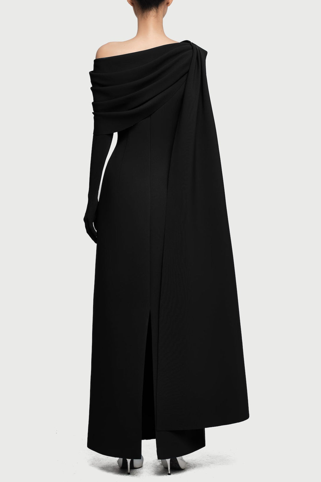 Sibyl One-Shoulder Knit Asymmetrical Pleated Maxi Dress In Black