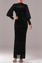 Flowering Girl Women Sequin Long Sleeve Maxi Dress In Black