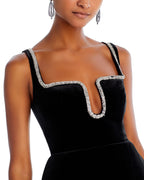PAULA RHINESTONE TRIM  BLACK STRAP MINI DRESS