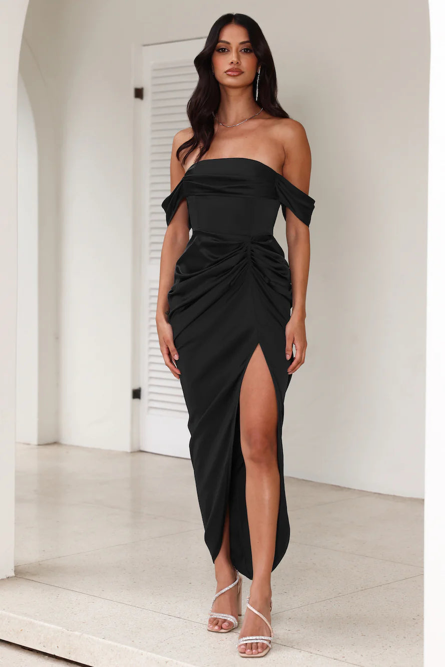 Flowering Girl Women strapless satin midi dress in black
