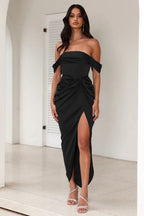Flowering Girl Women strapless satin midi dress in black