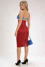 Flowering Girl Women Gwendolyn Red Beaded Applique Lace-Up Mini Dress Set