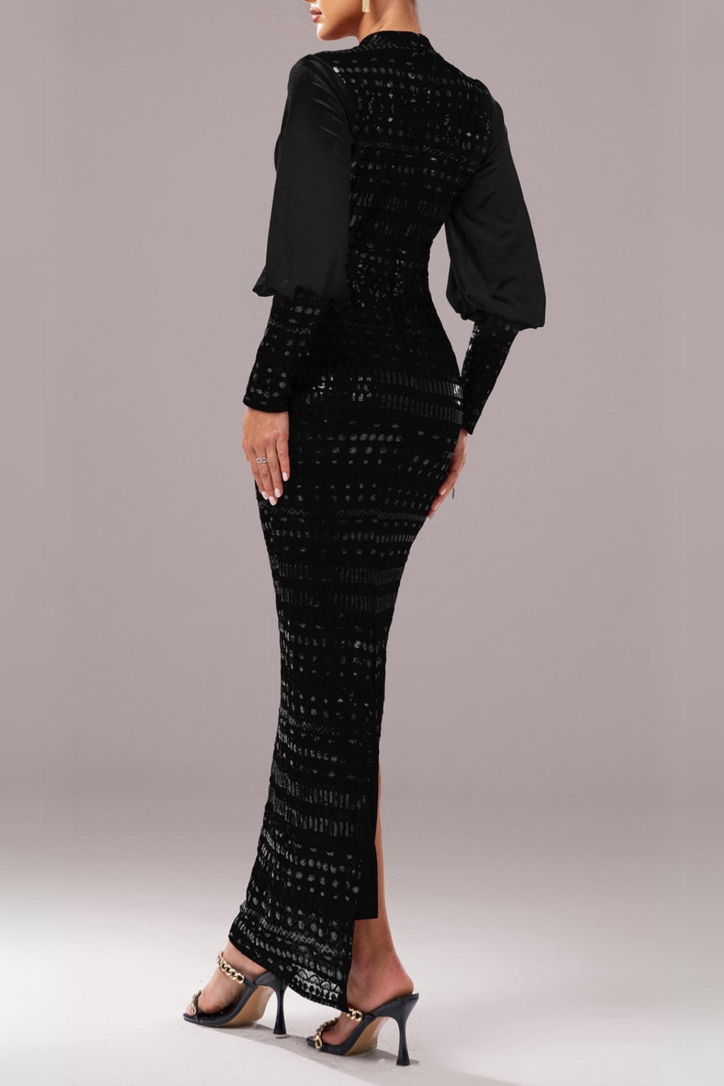 Flowering Girl Women Sequin Long Sleeve Maxi Dress In Black
