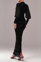 Flowering Girl Women Sequin Long Sleeve Maxi Dress In Black