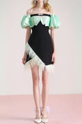 Flowering Girl Women Cielo Black Off-Shoulder Feather Mini Dress